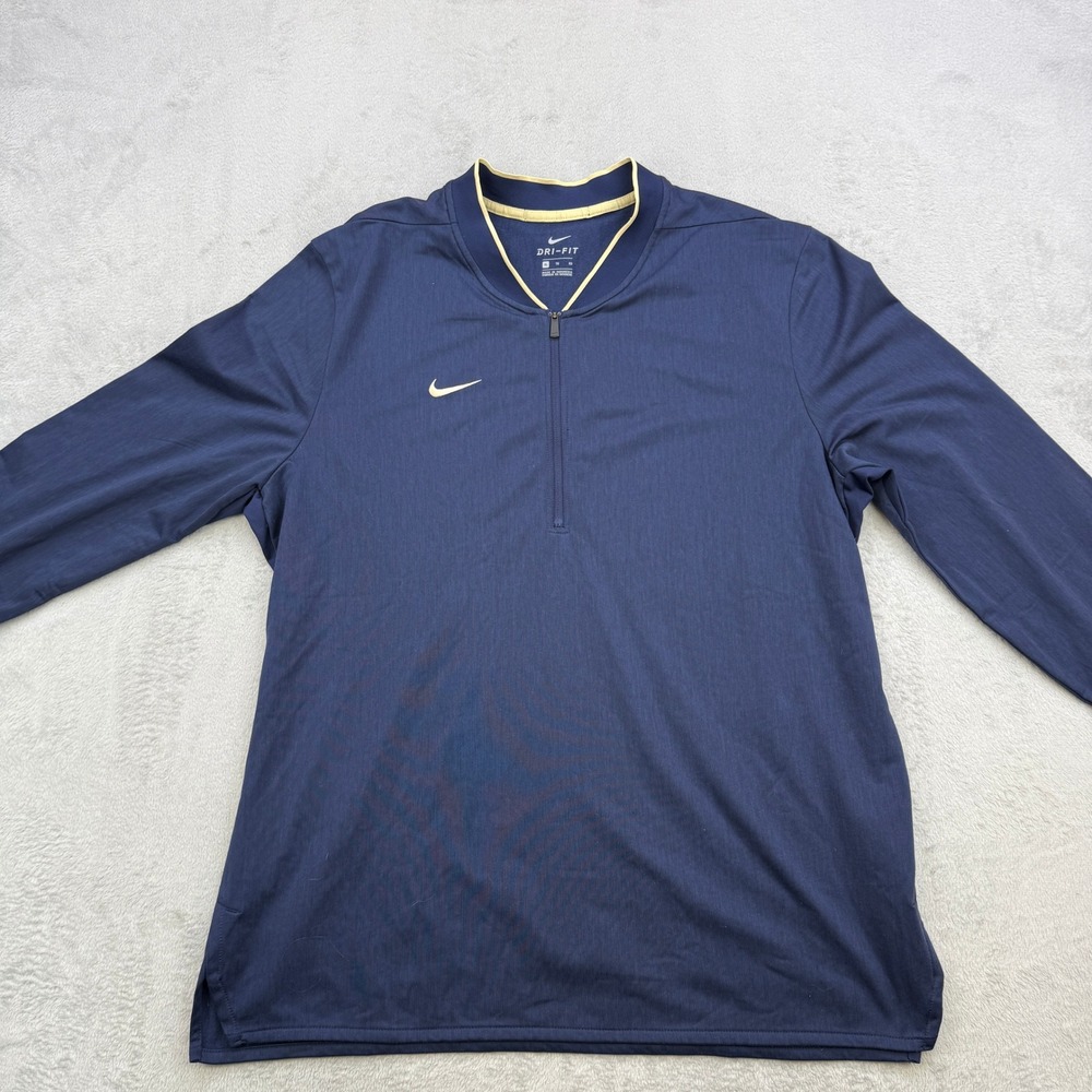 Nike Quarter Zip Pullover Mens XL Navy Blue Gold Trim Dri Fit Activewear Sporty